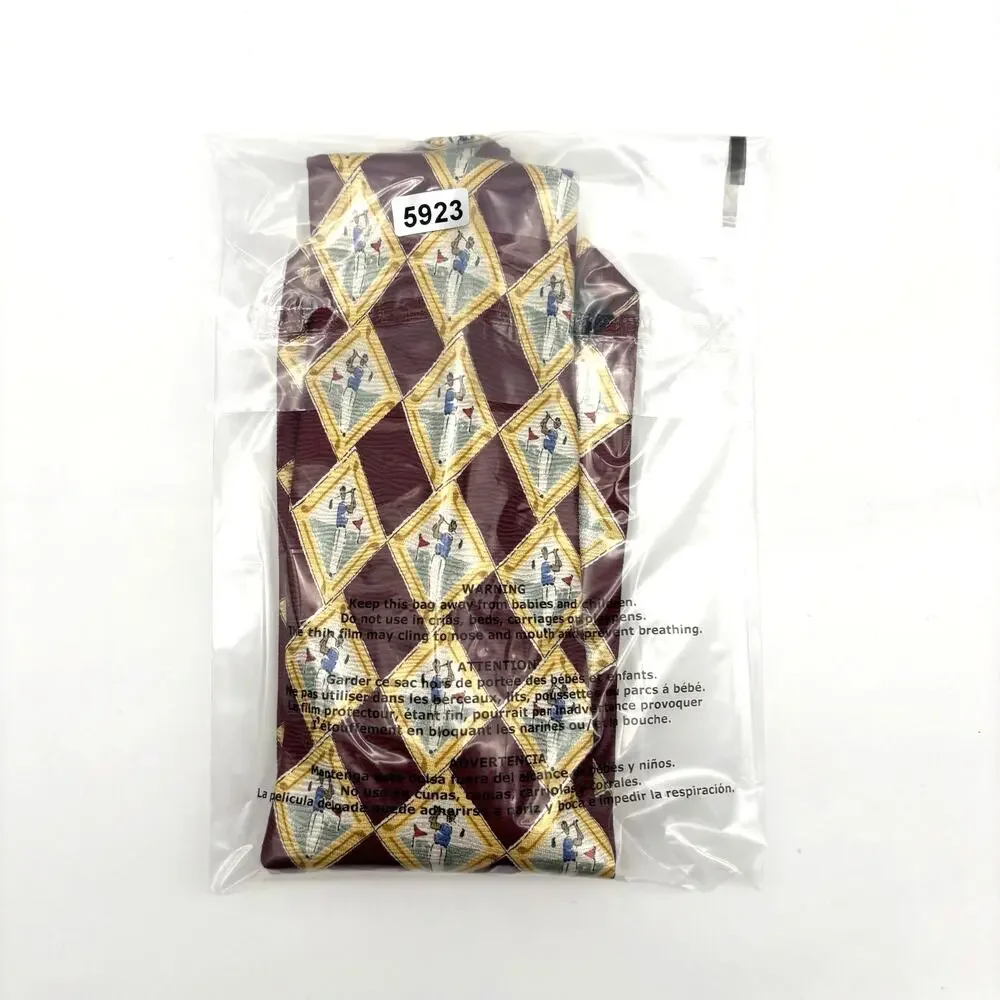 Vintage 90s Lands End Handmade in USA 100% Silk Yellow Red Man Golfing Tie 59